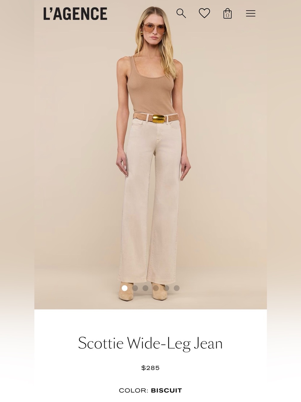 L’AGENCE High-Rise Wide Leg Jeans – “Scottie” – Biscuit – Size 27